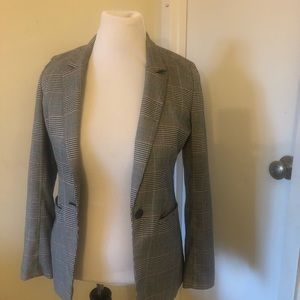 Halogen Glen Black & Silver Houndstooth & Plaid Patterned Blazer Jacket Size XS